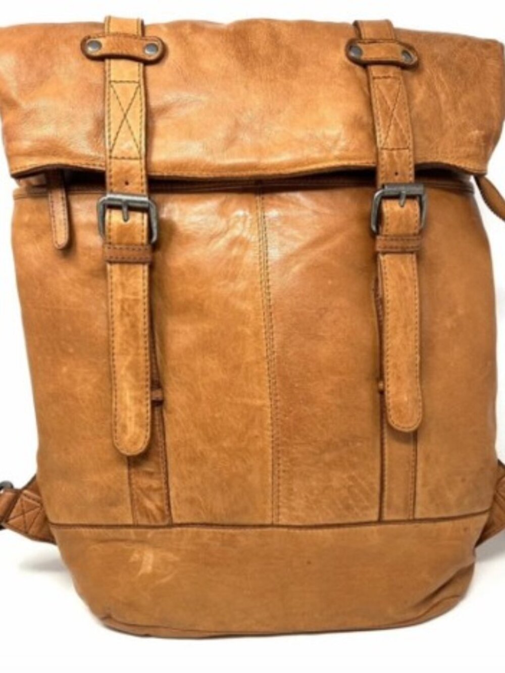 Vilenca Holland Tan Leather Roll-Top Backpack